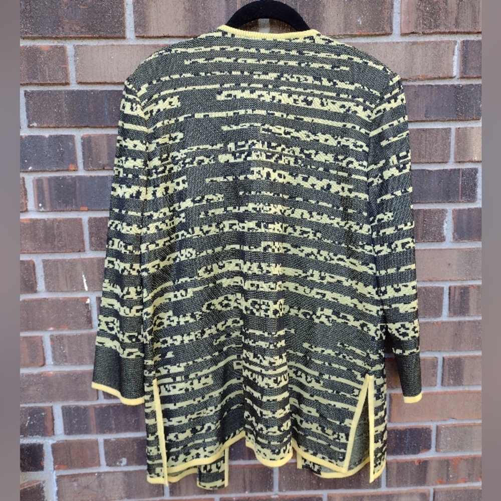 Ming Wang Knit Cardigan Blazer Open Front Slit Sleeve Yellow Black - Picture 5 of 9